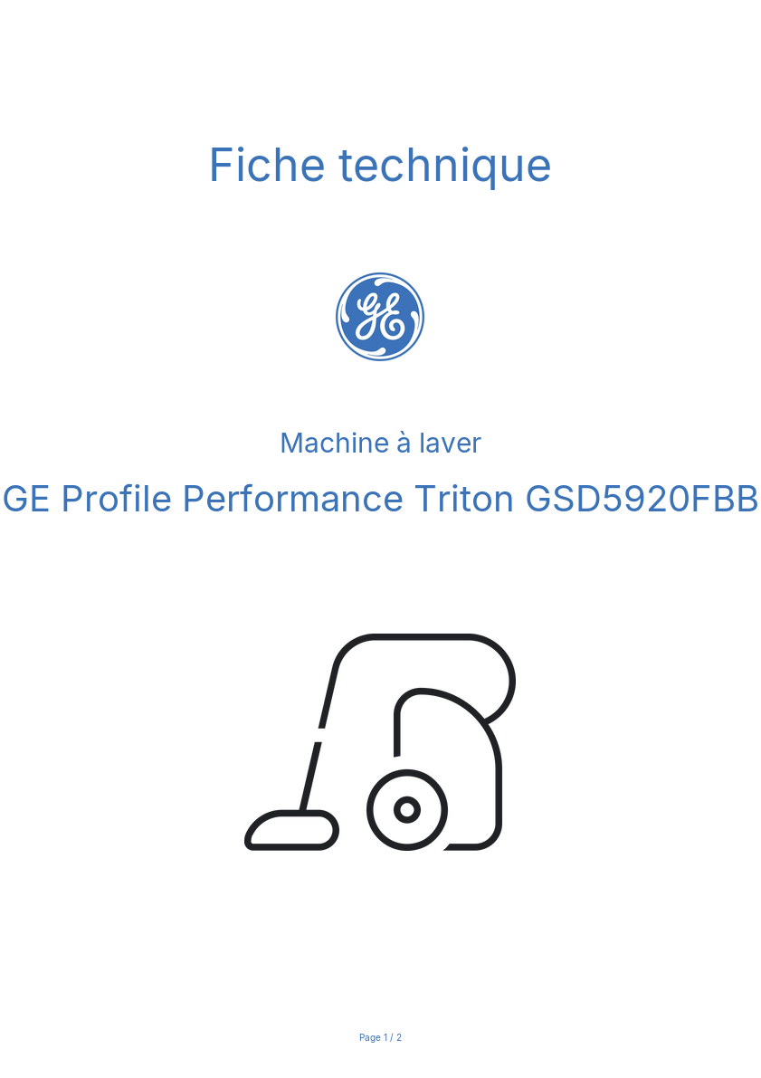 Page n°1 - Fiche technique GE Profile Performance Triton GSD5920FBB