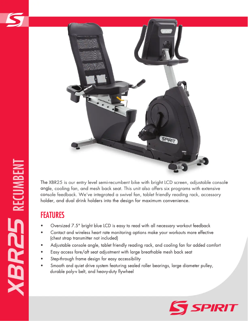 Page 1 de la notice Fiche technique Spirit Fitness XBR25