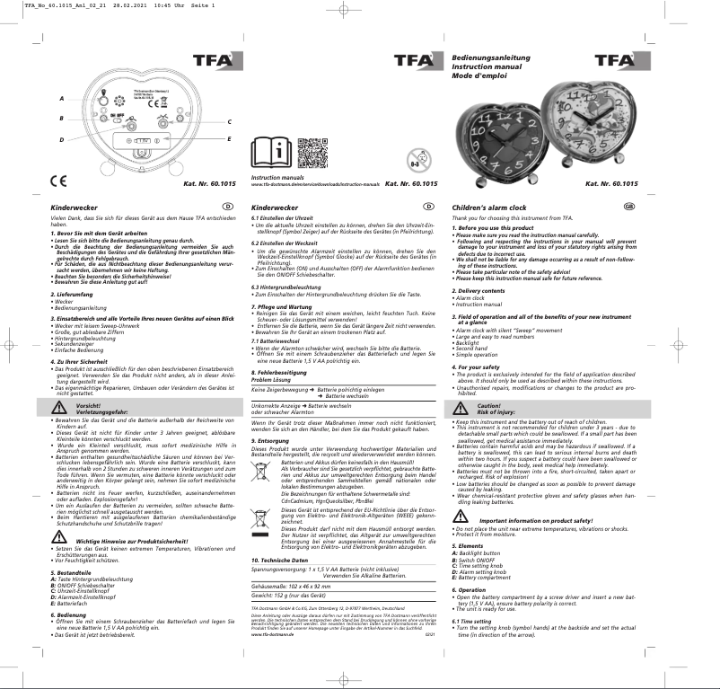 Page 1 de la notice Manuel utilisateur TFA 60.1015