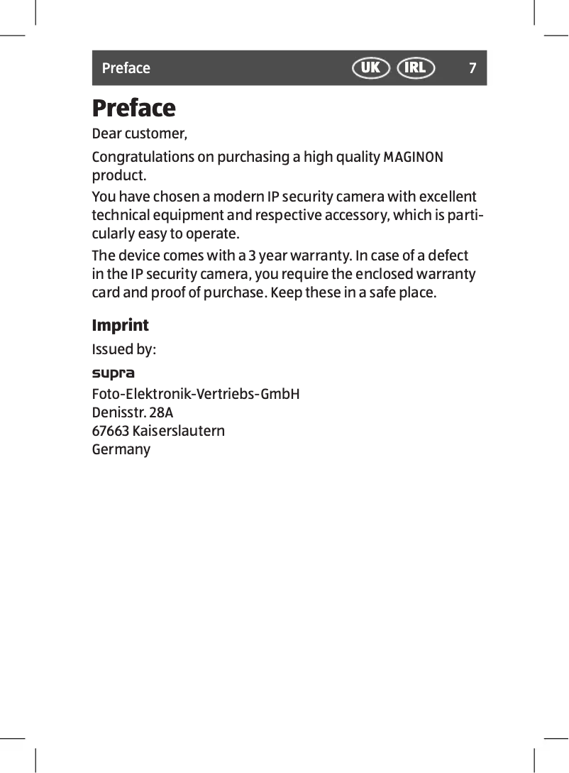 Page 1 de la notice Manuel utilisateur Maginon IPC-20C