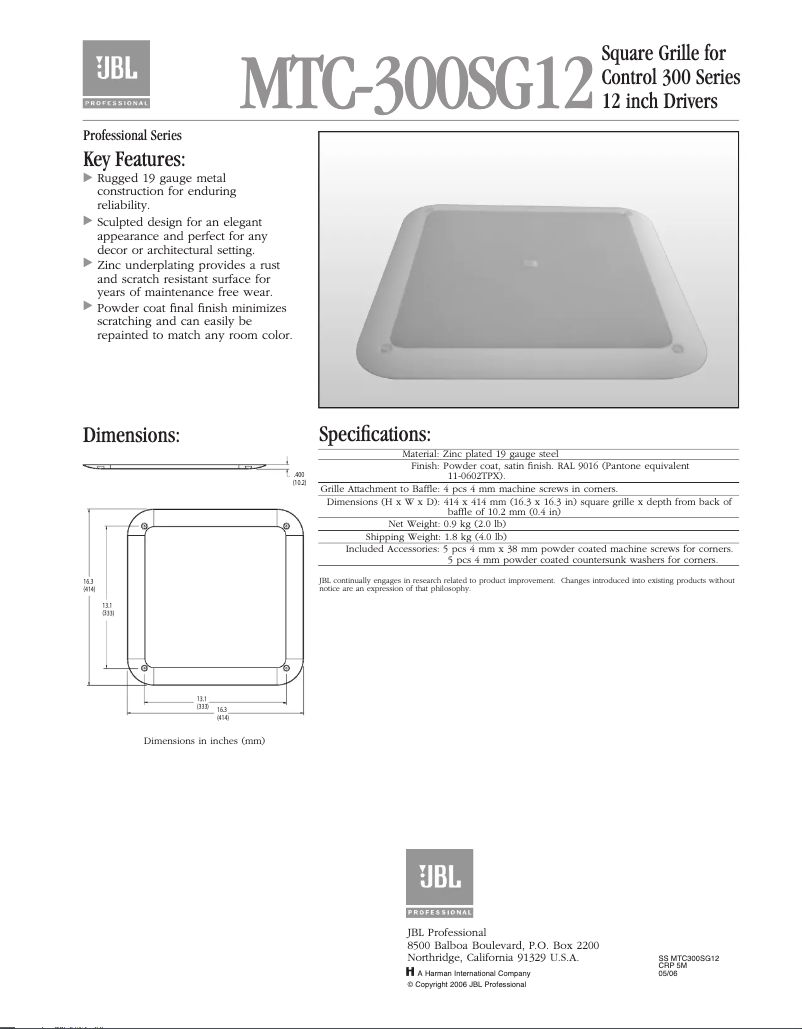 Page n°1 - Manuel utilisateur JBL MTC-300SG12