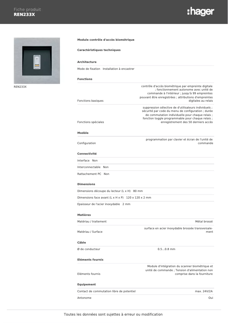 Image de la première page du manuel de l'appareil REN233X