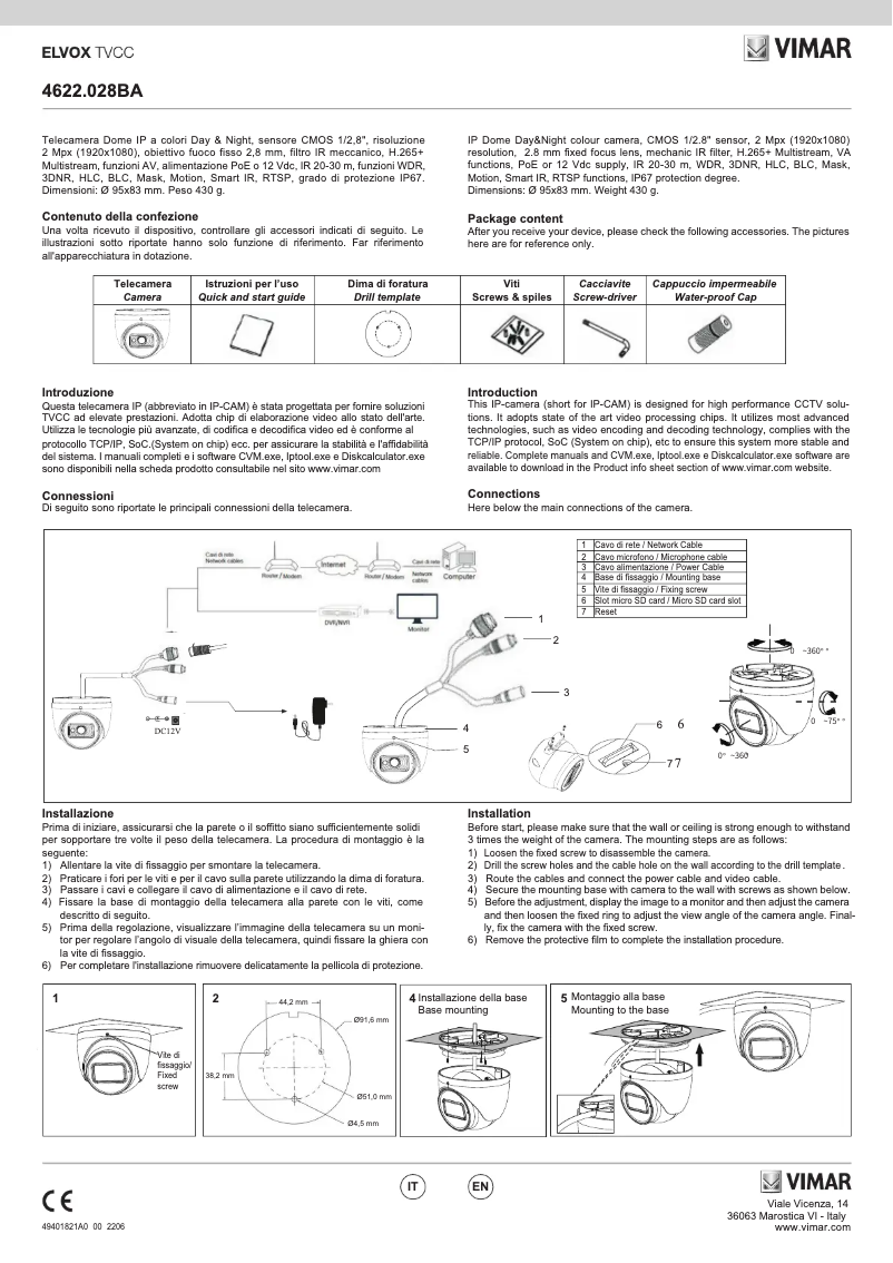 Page n°1 - Instructions / montage Vimar ELVOX 4622.028BA