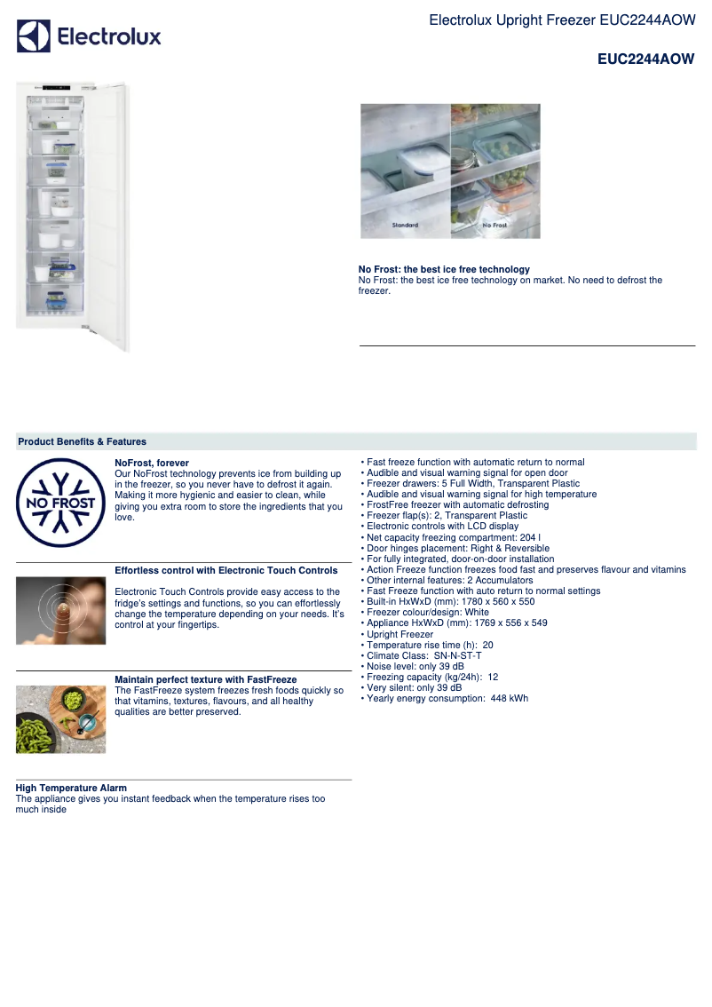 Page 1 de la notice Fiche technique Electrolux EUC2244AOW