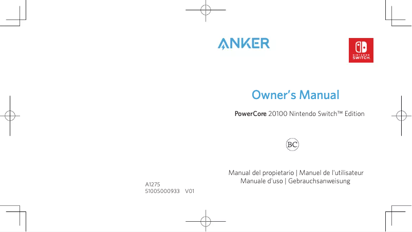 Page 1 de la notice Manuel utilisateur Anker PowerCore 20100 PD Nintendo Switch