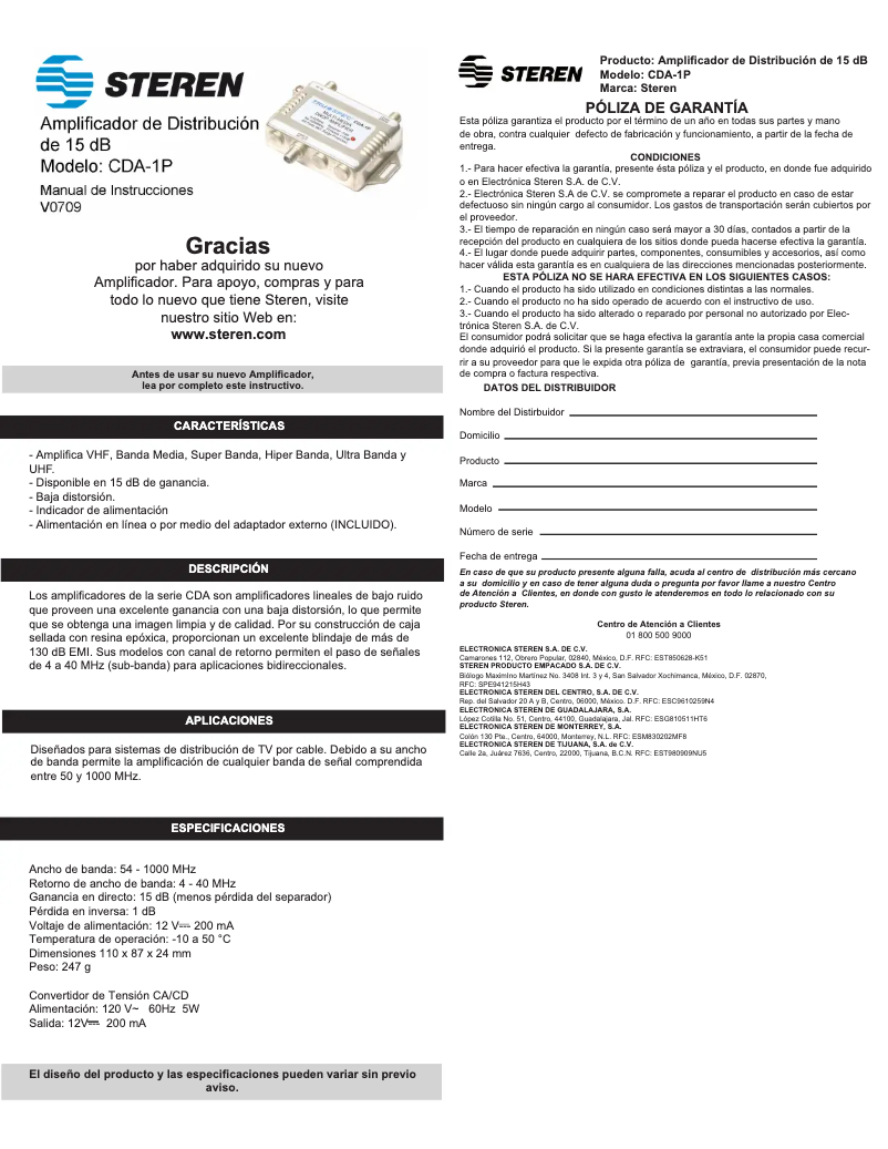 Page 1 de la notice Manuel utilisateur Steren CDA-1P