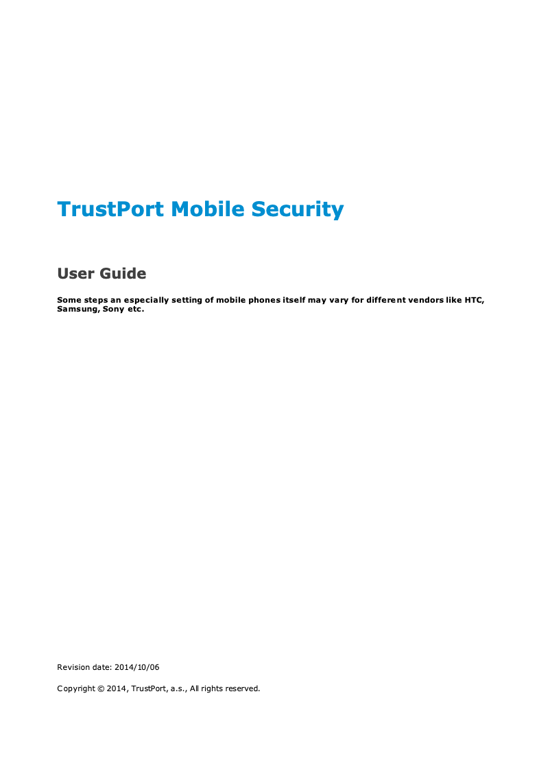 Image de la première page du manuel de l'appareil Mobile Security