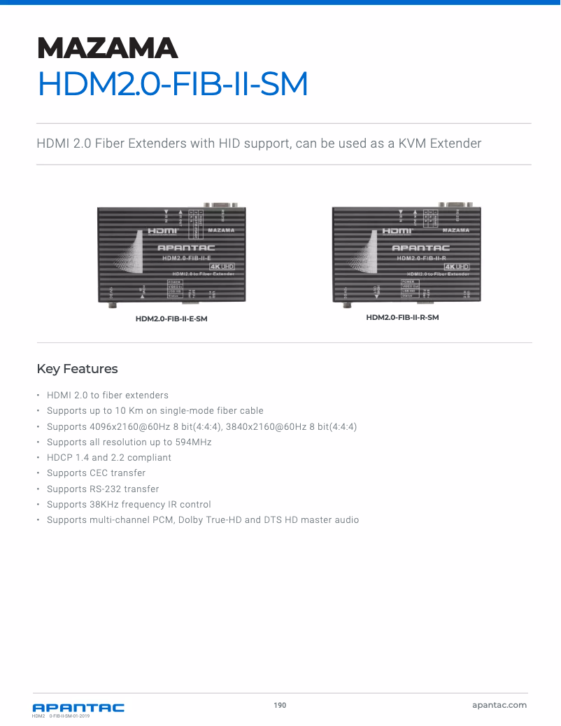 Page 1 of the manual User Manual Apantac HDM2.0-FIB-II-SM