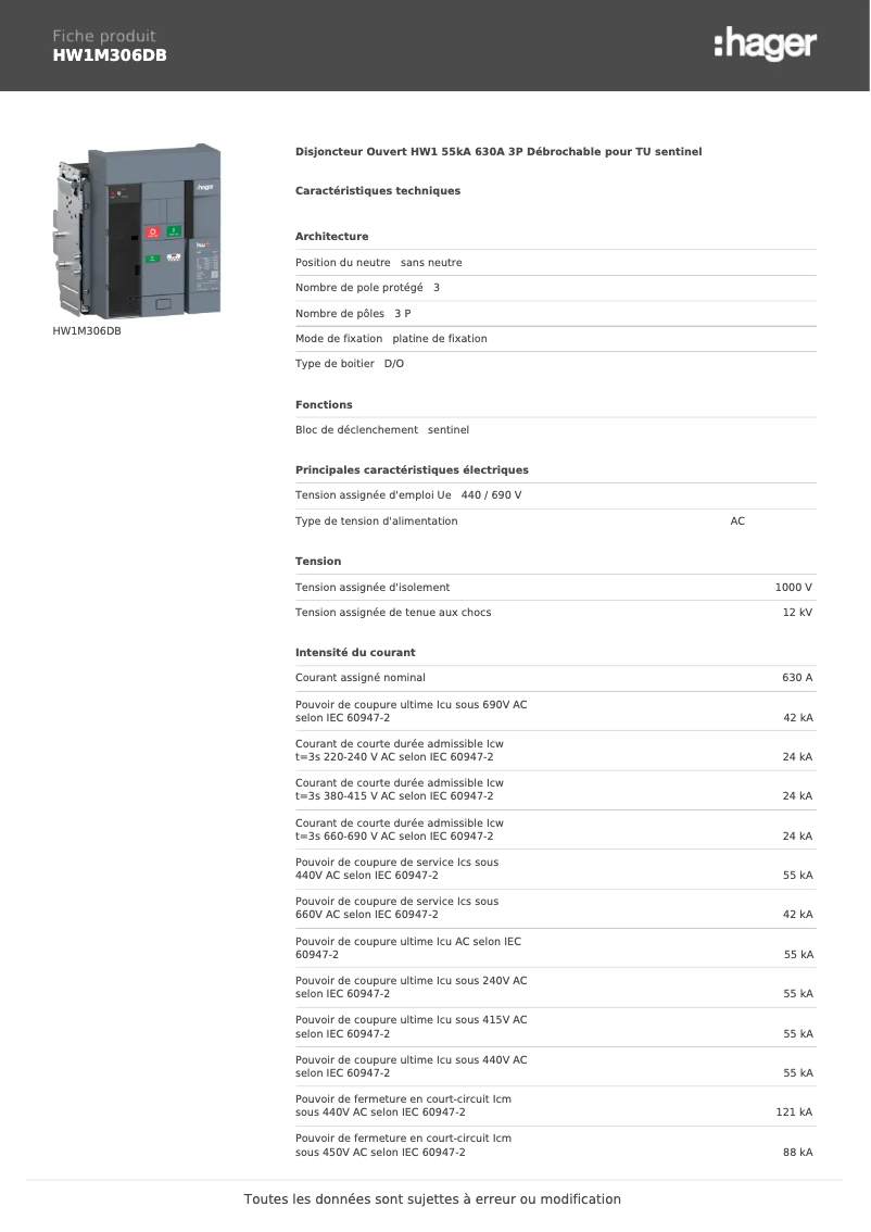 Image de la première page du manuel de l'appareil HW1M306DB