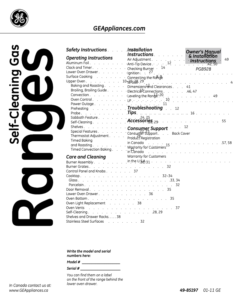 Image de la première page du manuel de l'appareil Profile PGB928SEMSS