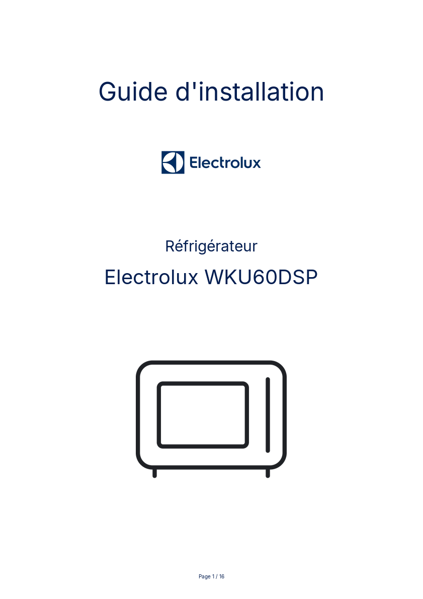 Page n°1 - Guide d'installation Electrolux WKU60DSP