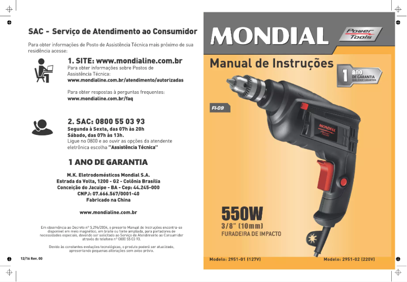Page 1 de la notice Manuel utilisateur Mondial FI-09