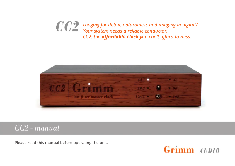 Page n°1 - Manuel utilisateur Grimm Audio CC2