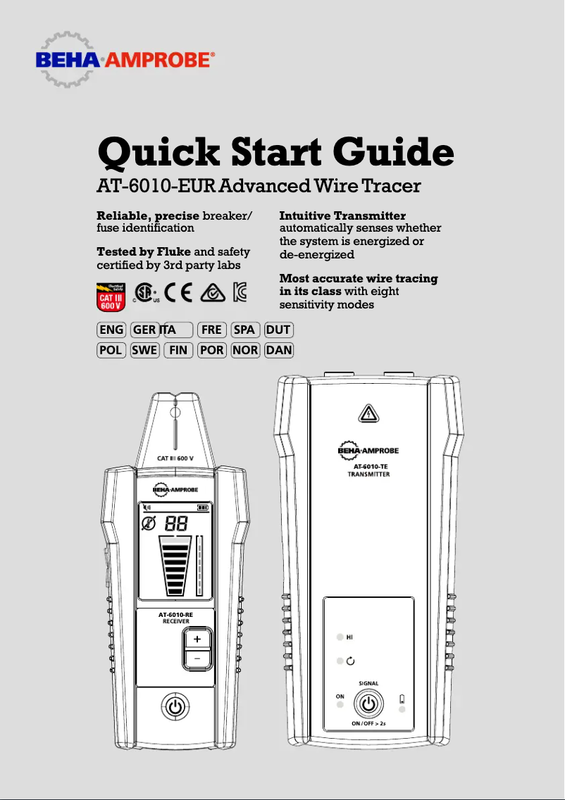 Page n°1 - Guide de démarrage rapide Beha-Amprobe AT-6010-EUR