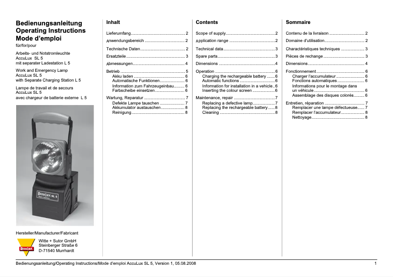 Page 1 de la notice Manuel utilisateur AccuLux SL 5