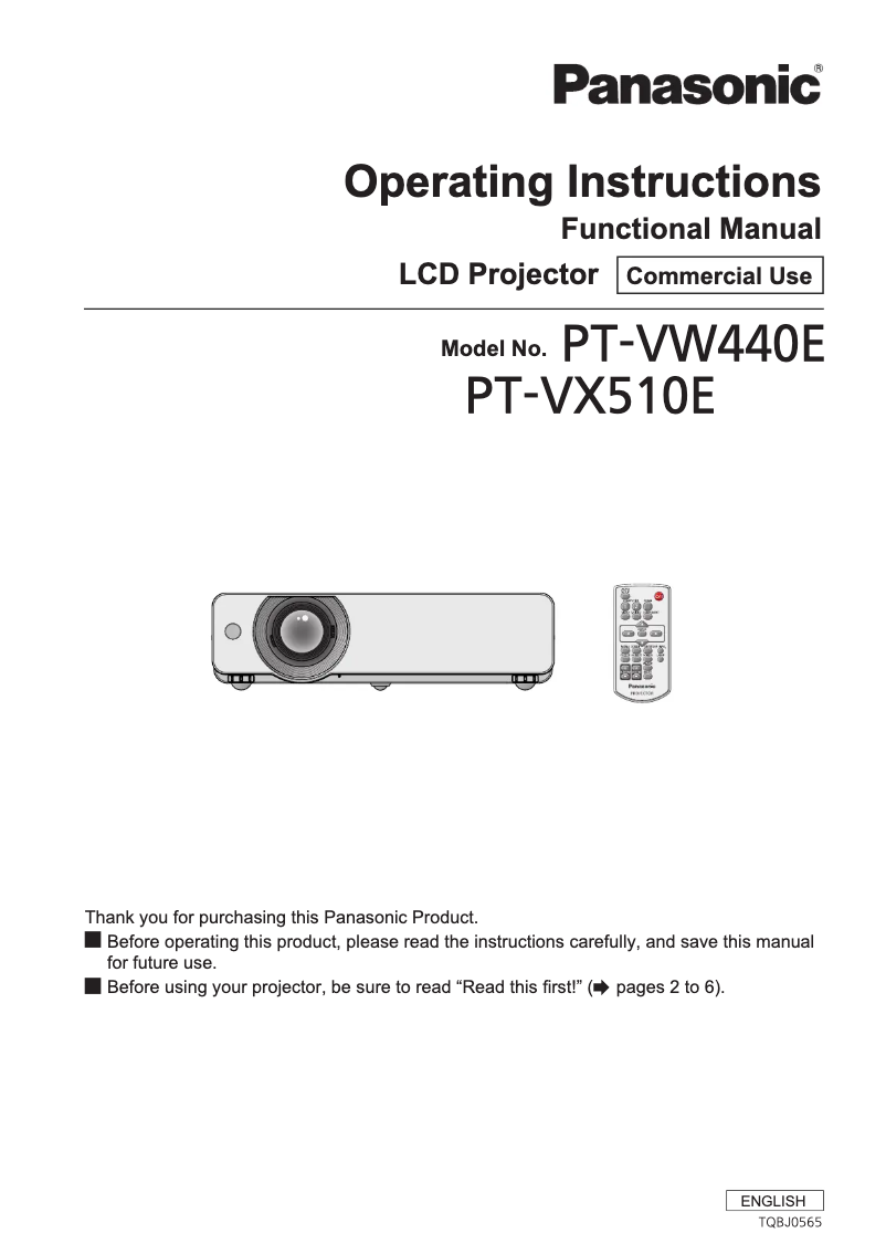 Page 1 of the manual User Manual Panasonic PT-VX510