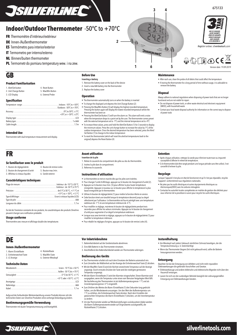 Page 1 de la notice Manuel utilisateur Silverline 675133