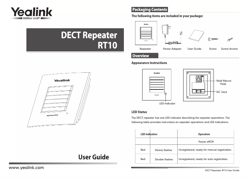 Página 1 del manual Manual de usuario Yealink RT10
