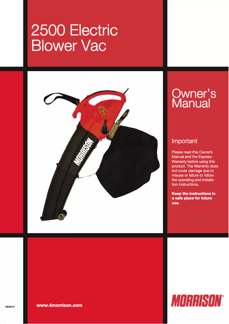 Page n°1 - Manuel utilisateur Morrison Electric Blower Vac