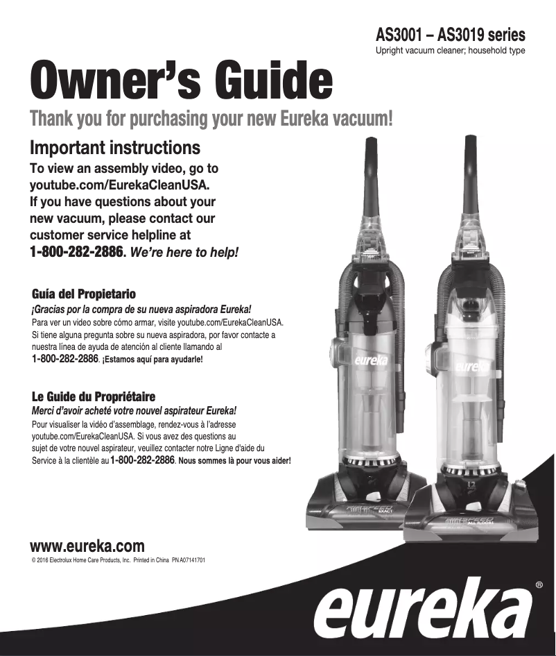 Page n°1 - Manuel utilisateur Eureka AirSpeed AS3012A