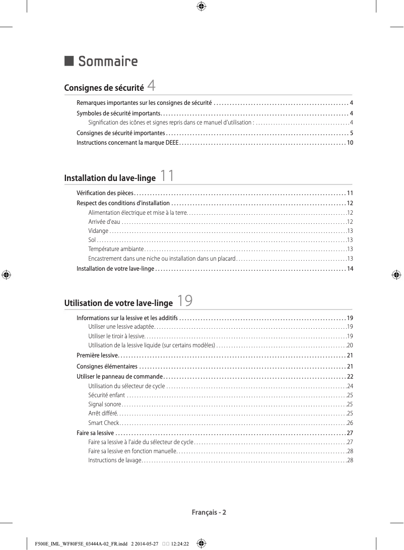 Page n°1 - Manuel utilisateur Samsung WF80F5EDW4W