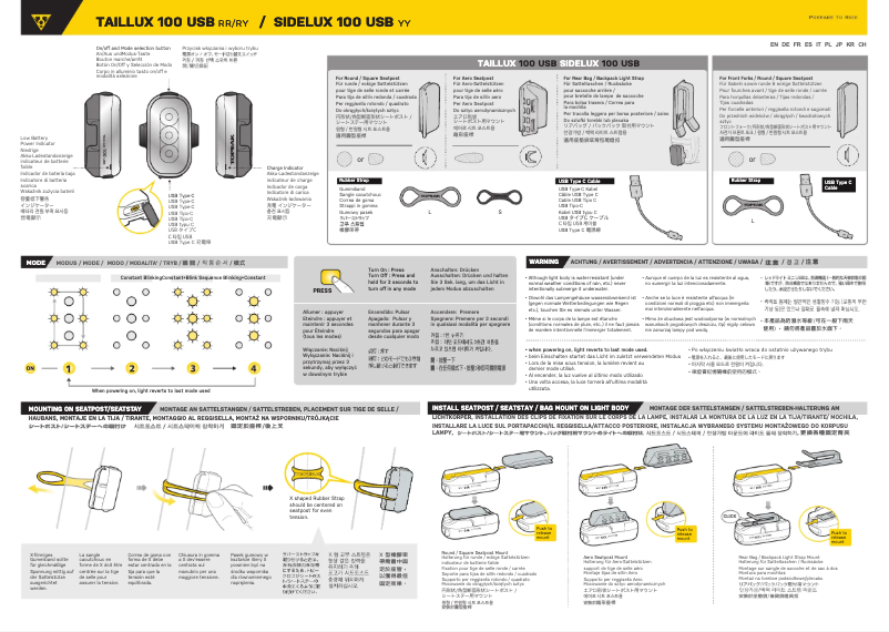 Page 1 de la notice Manuel utilisateur Topeak SIDELUX 100 USB