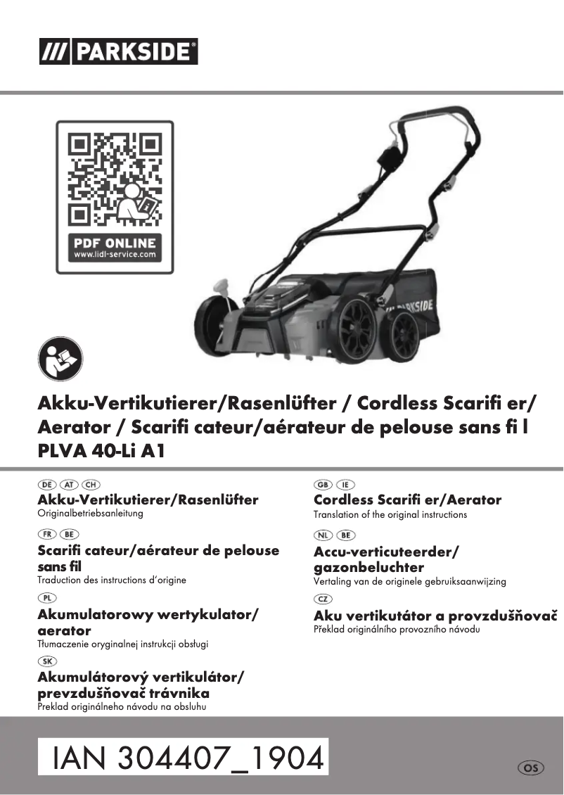 Page 1 de la notice Manuel utilisateur Parkside PLVA 40-Li A1