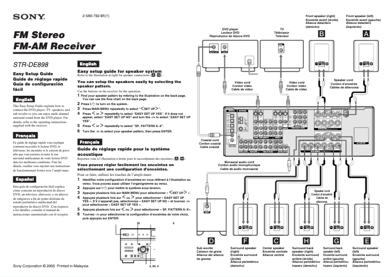 Image de la première page du manuel de l'appareil STR-DE898