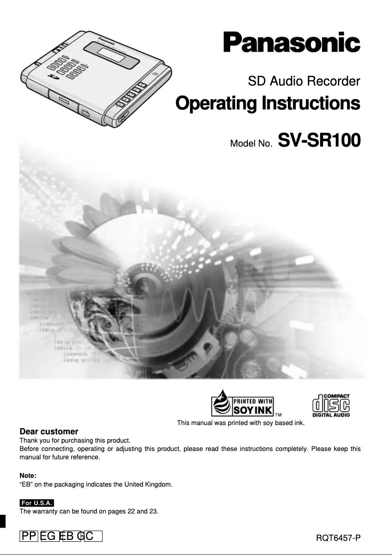 Page n°1 - Manuel utilisateur Panasonic SV-SR100