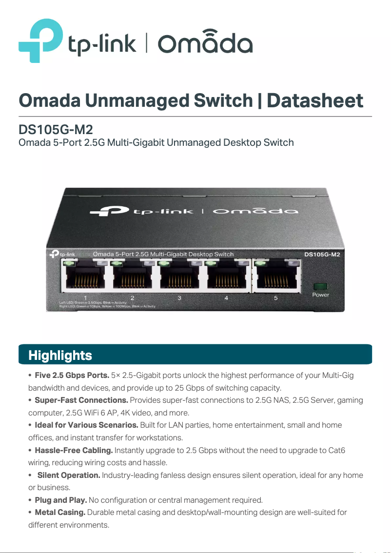 Imagen de la primera página del manual del dispositivo Omada DS105G-M2