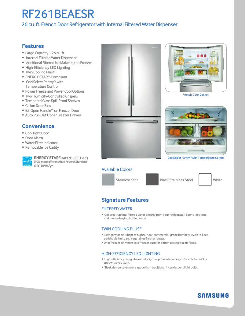 Página 1 del manual Ficha técnica Samsung RF261BEAE