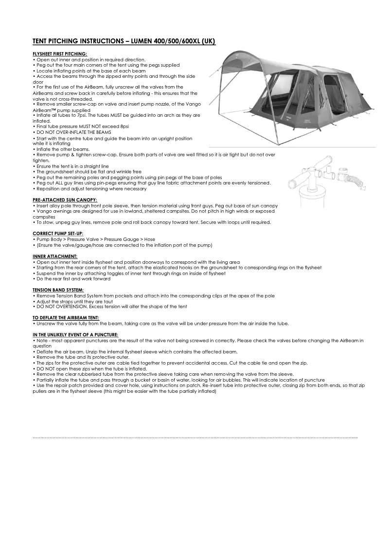 Page 1 de la notice Manuel utilisateur Vango Lumen V 500