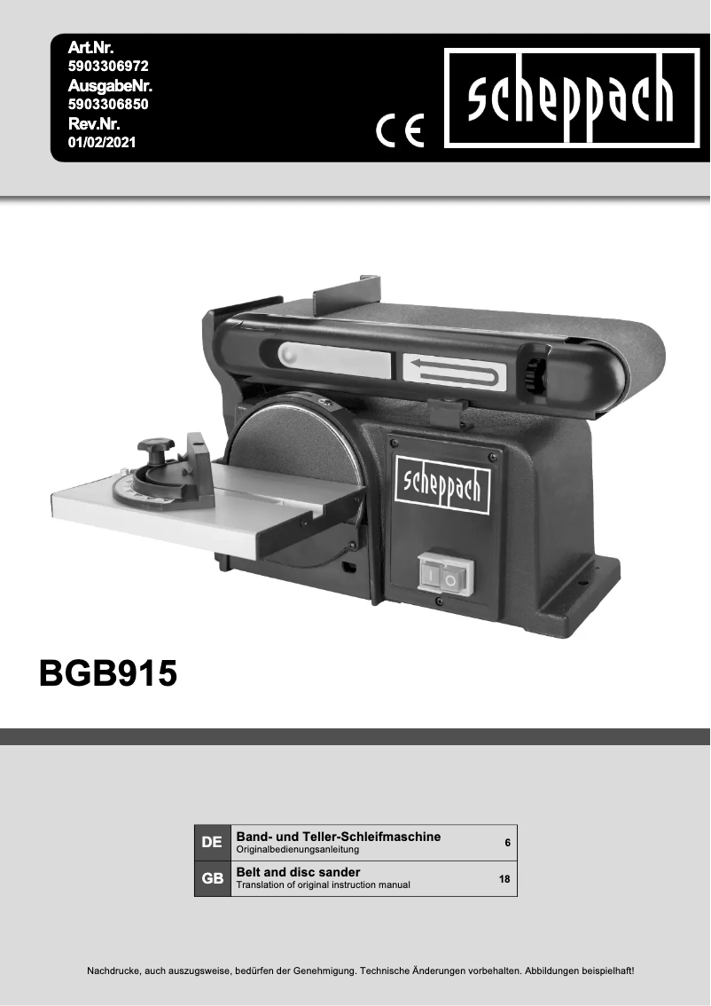 Image de la première page du manuel de l'appareil BGB915