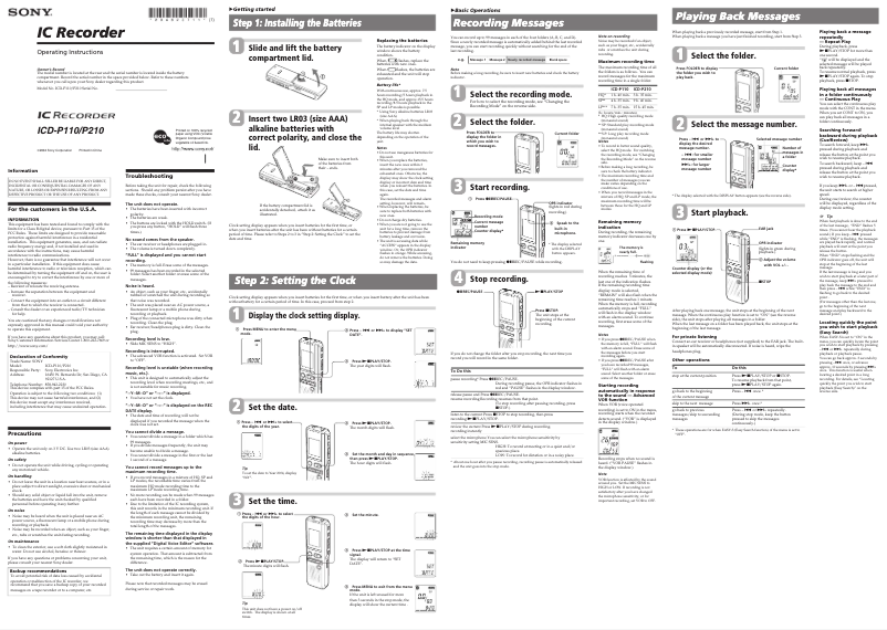 Image de la première page du manuel de l'appareil ICD-P110VTP