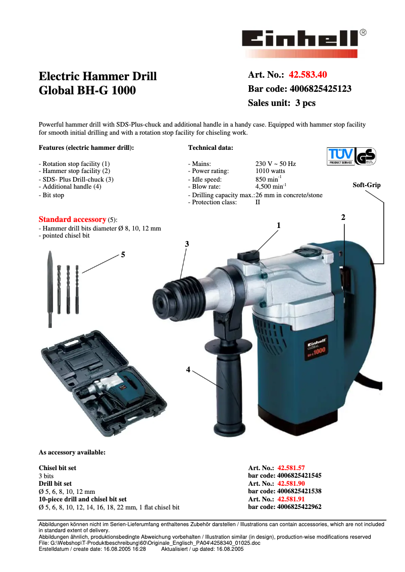 Page n°1 - Fiche technique Global BH-G 1000