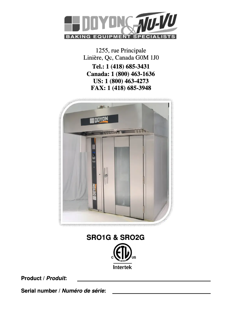 Page 1 de la notice Manuel utilisateur Doyon SRO2G