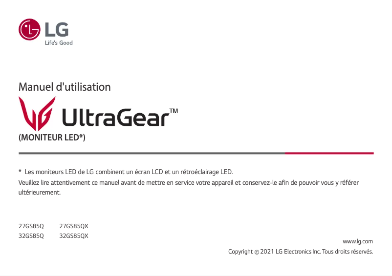 Page n°1 - Manuel utilisateur LG UltraGear 27GS85Q