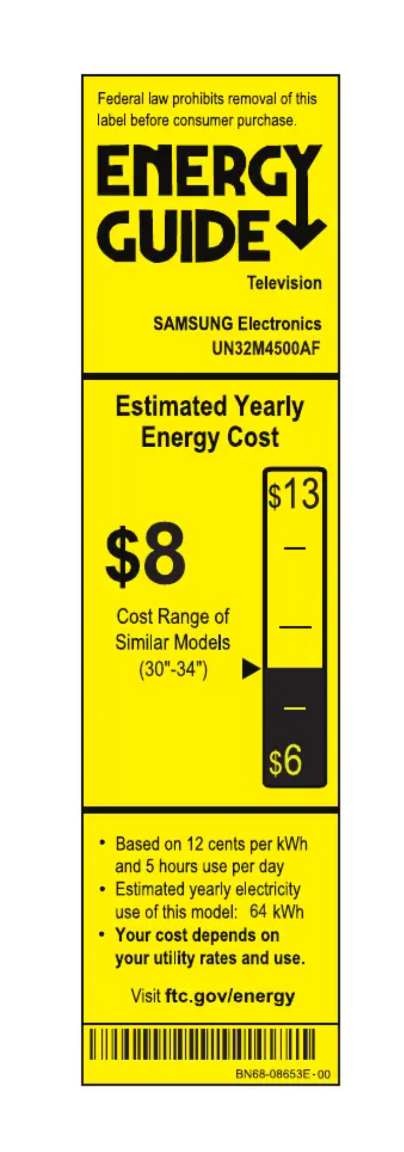 Page 1 de la notice Label énergétique Samsung UN32M4500BFXZA