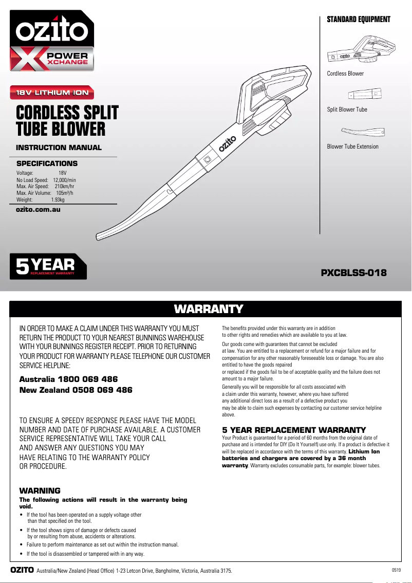 Page n°1 - Manuel utilisateur Ozito PXBSTK-018