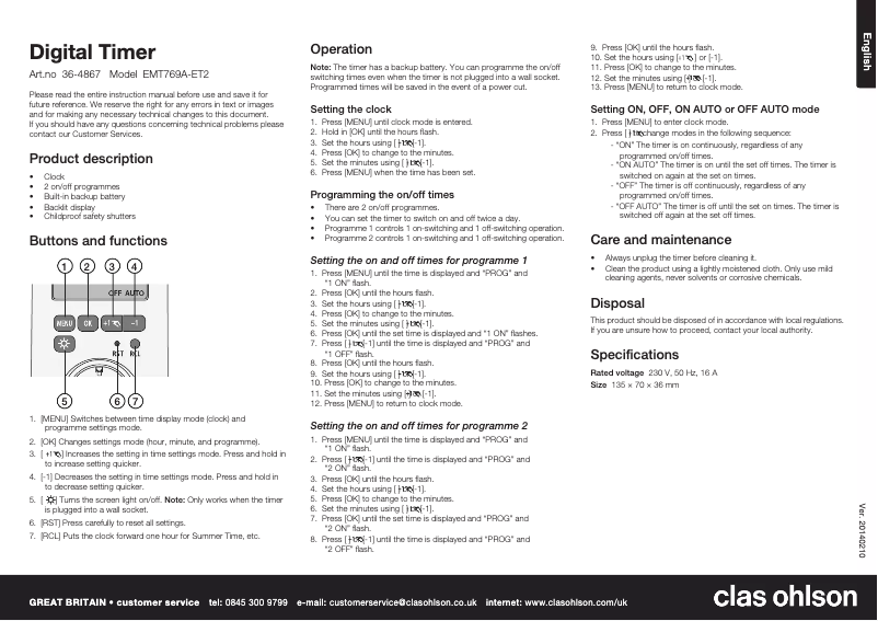 Page 1 de la notice Manuel utilisateur Clas Ohlson EMT769A