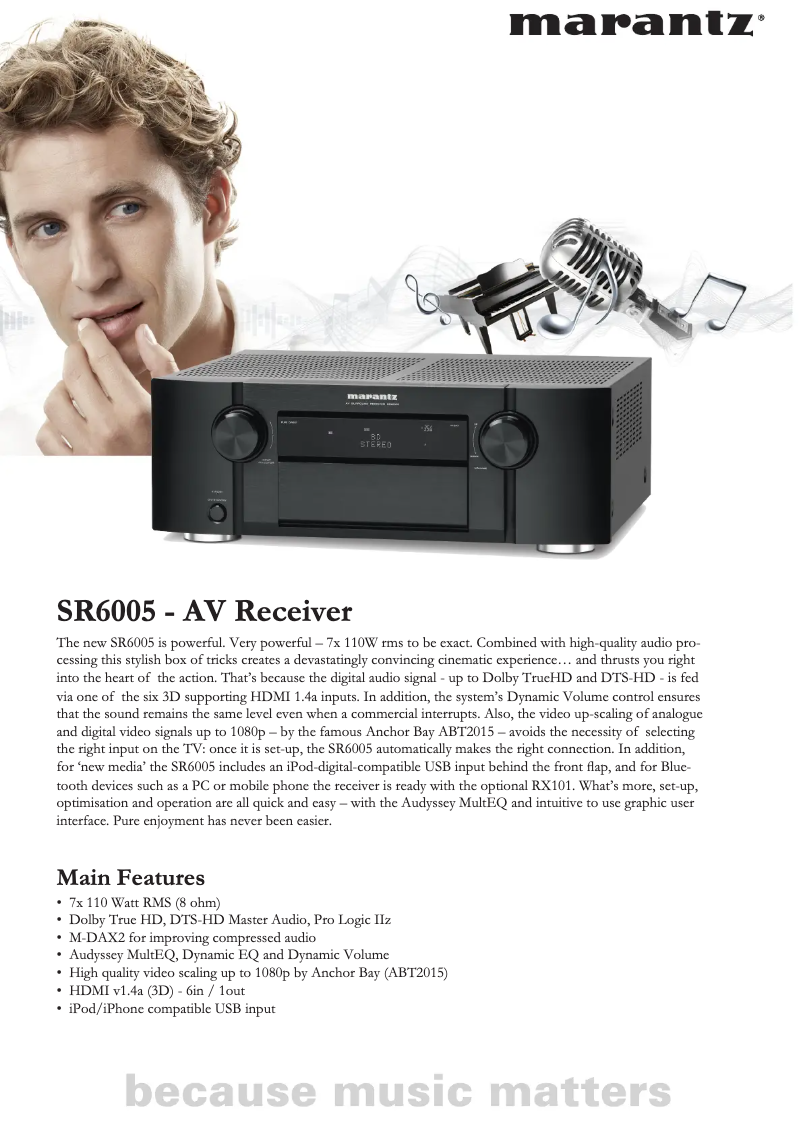 Page 1 de la notice Fiche technique Marantz SR6005