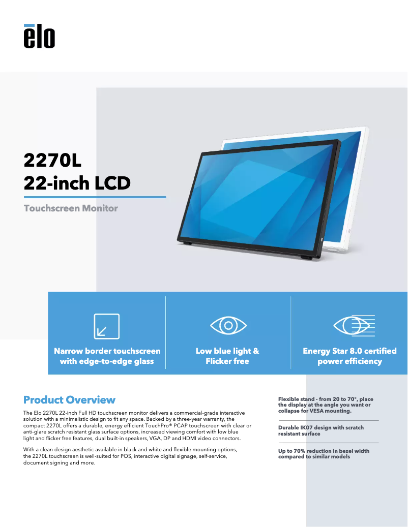 Page 1 de la notice Manuel utilisateur Elo 2270L