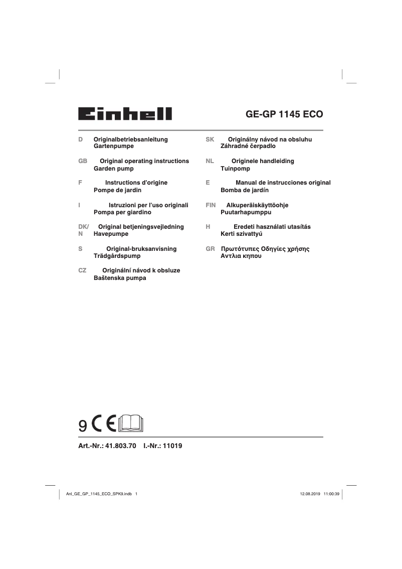 Page n°1 - Manuel utilisateur Einhell GE-GP 1145 ECO