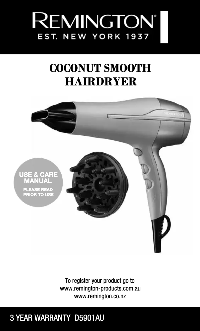 Page n°1 - Manuel utilisateur Remington Coconut Smooth D5901AU