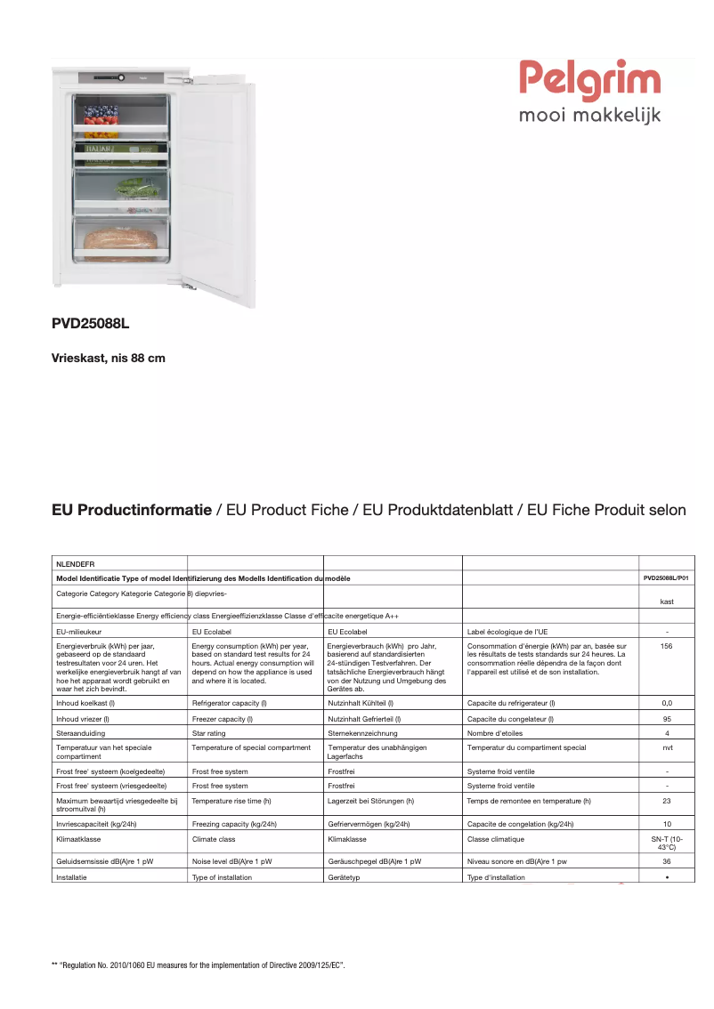 Page 1 de la notice Fiche technique Pelgrim PVD25088L
