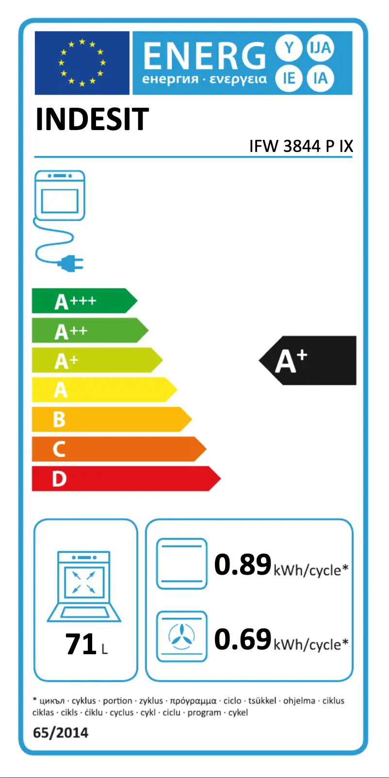 Page n°1 - Label énergétique Indesit IFW 3844 P IX