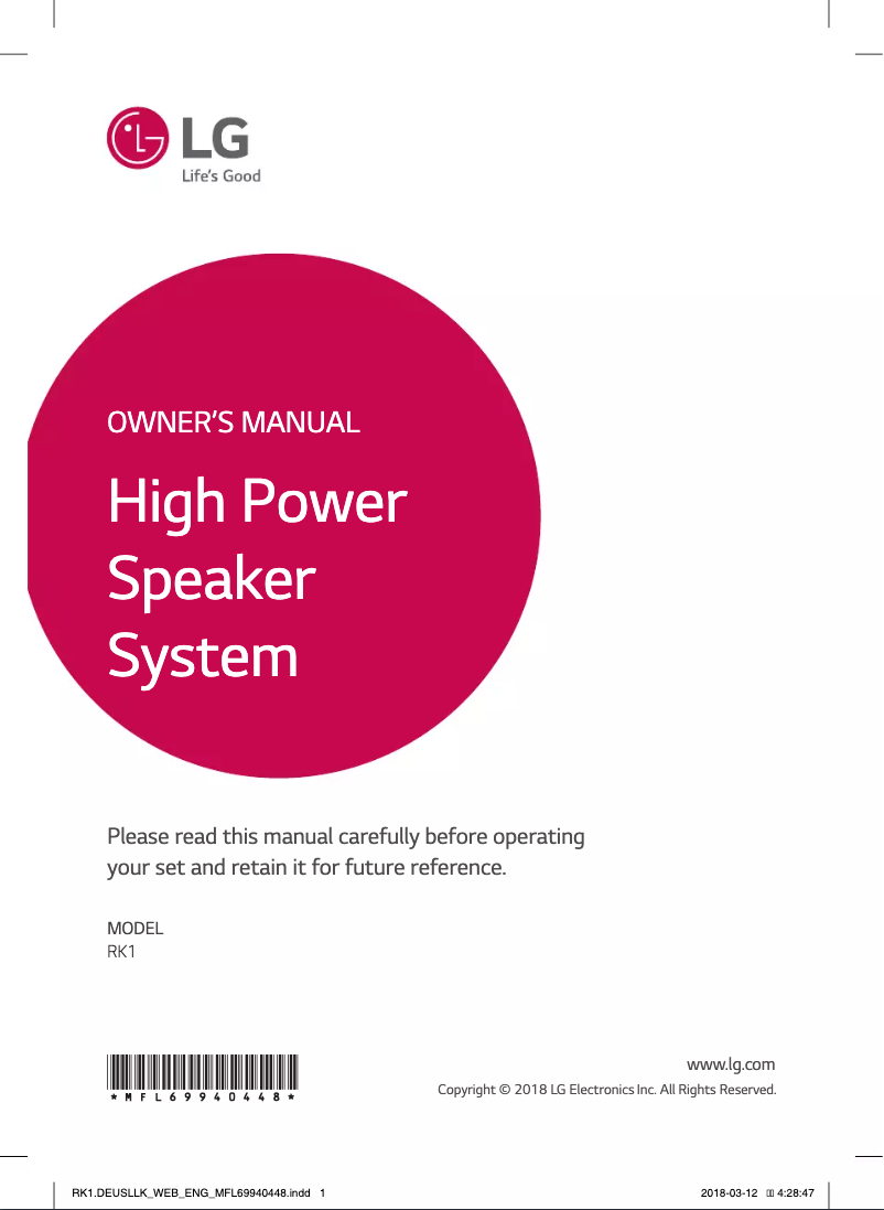 Page 1 de la notice Manuel utilisateur LG RK1