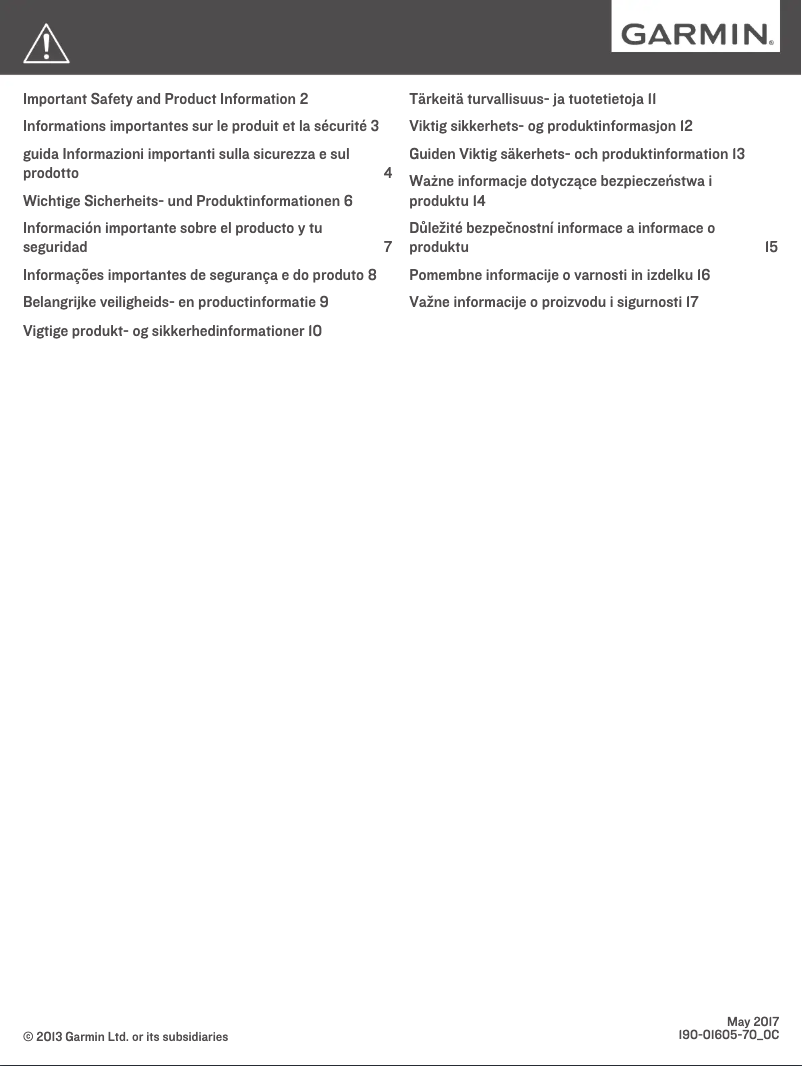 Page 1 de la notice Instructions de sécurité Garmin Edge Touring