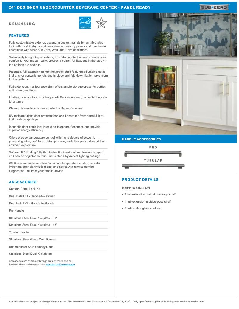 Page n°1 - Manuel utilisateur Sub-Zero DEU2450BG