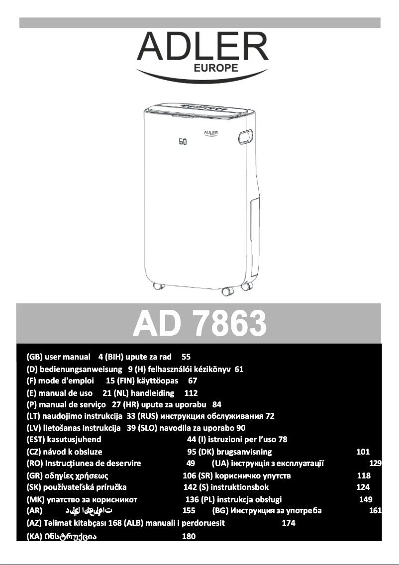Image de la première page du manuel de l'appareil AD 7863